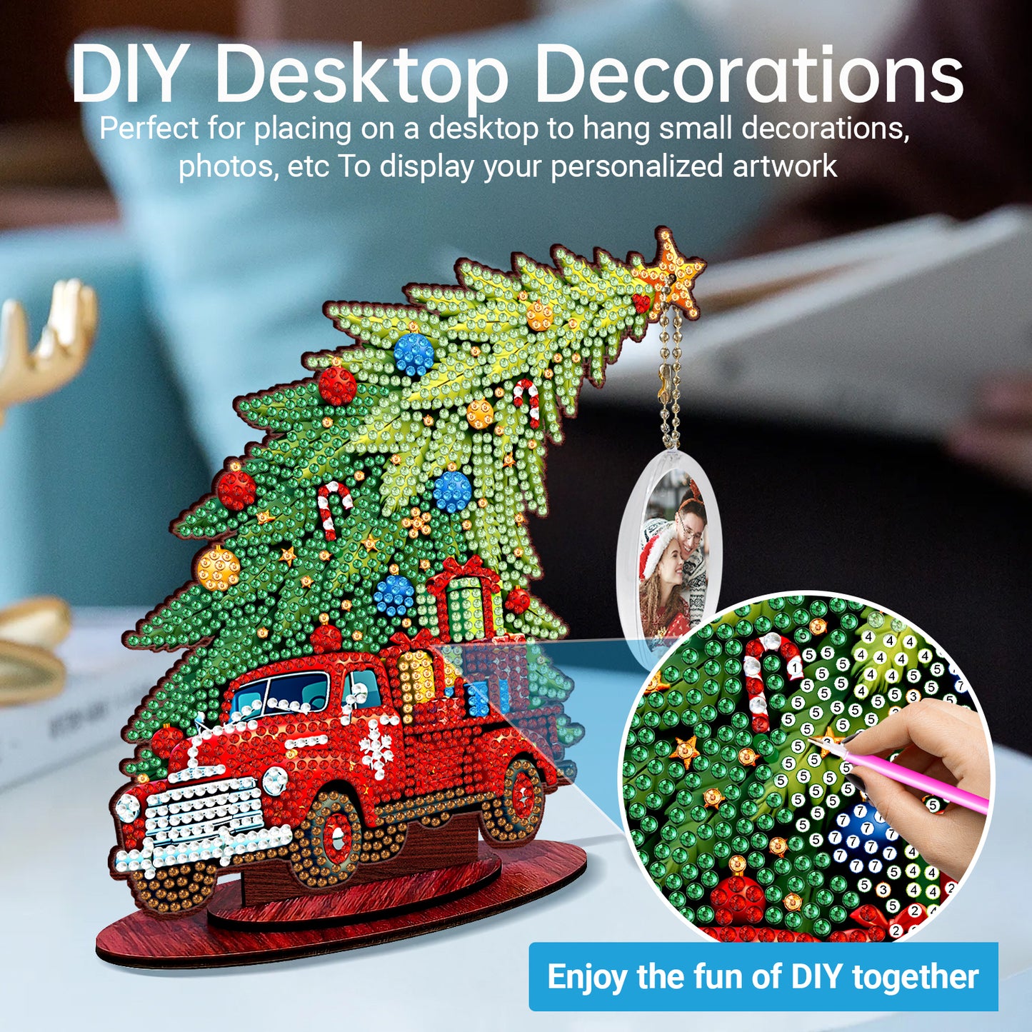 Photo Christmas Tree 5D DIY Diamond Art Tabletop Wood Decorations Ornament Kits