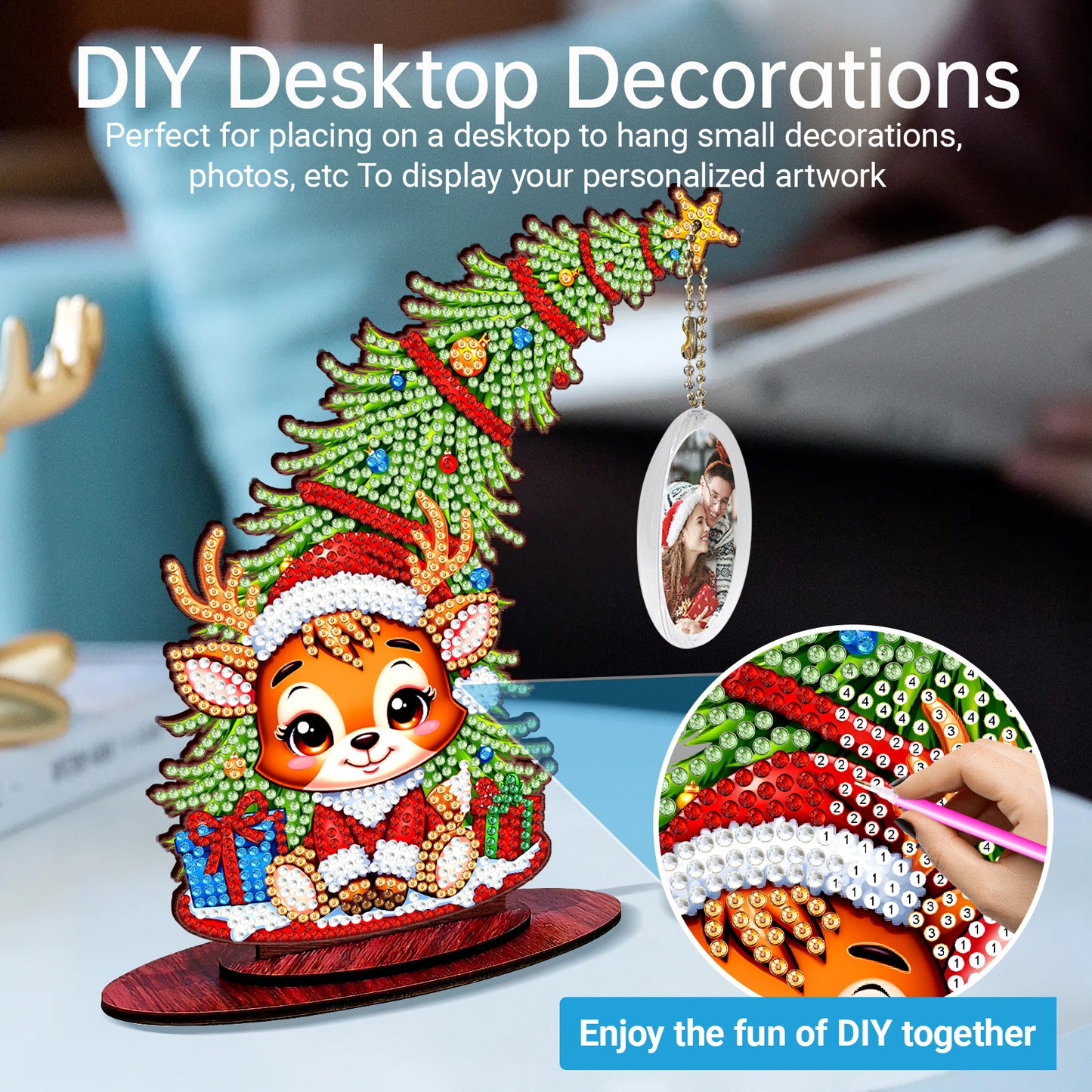 Photo Christmas Tree 5D DIY Diamond Art Tabletop Wood Decorations Ornament Kits