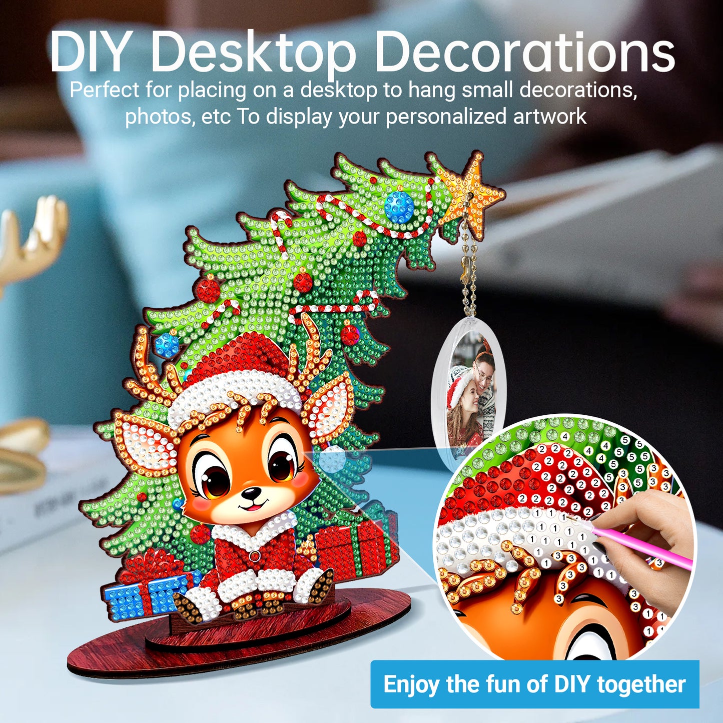 Photo Christmas Tree 5D DIY Diamond Art Tabletop Wood Decorations Ornament Kits