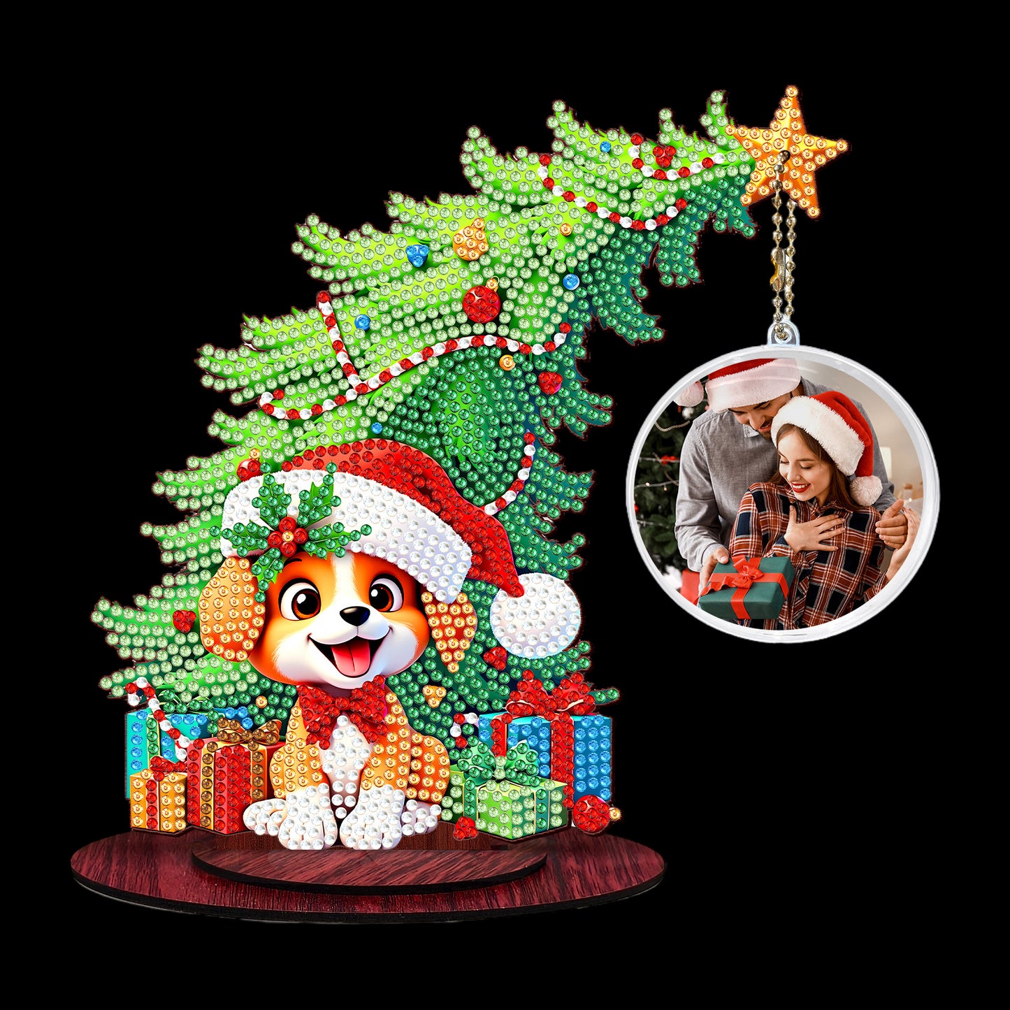 Dog Photo Xmas Tree 5D DIY Diamond Art Tabletop Wood Decoration Ornament Kit