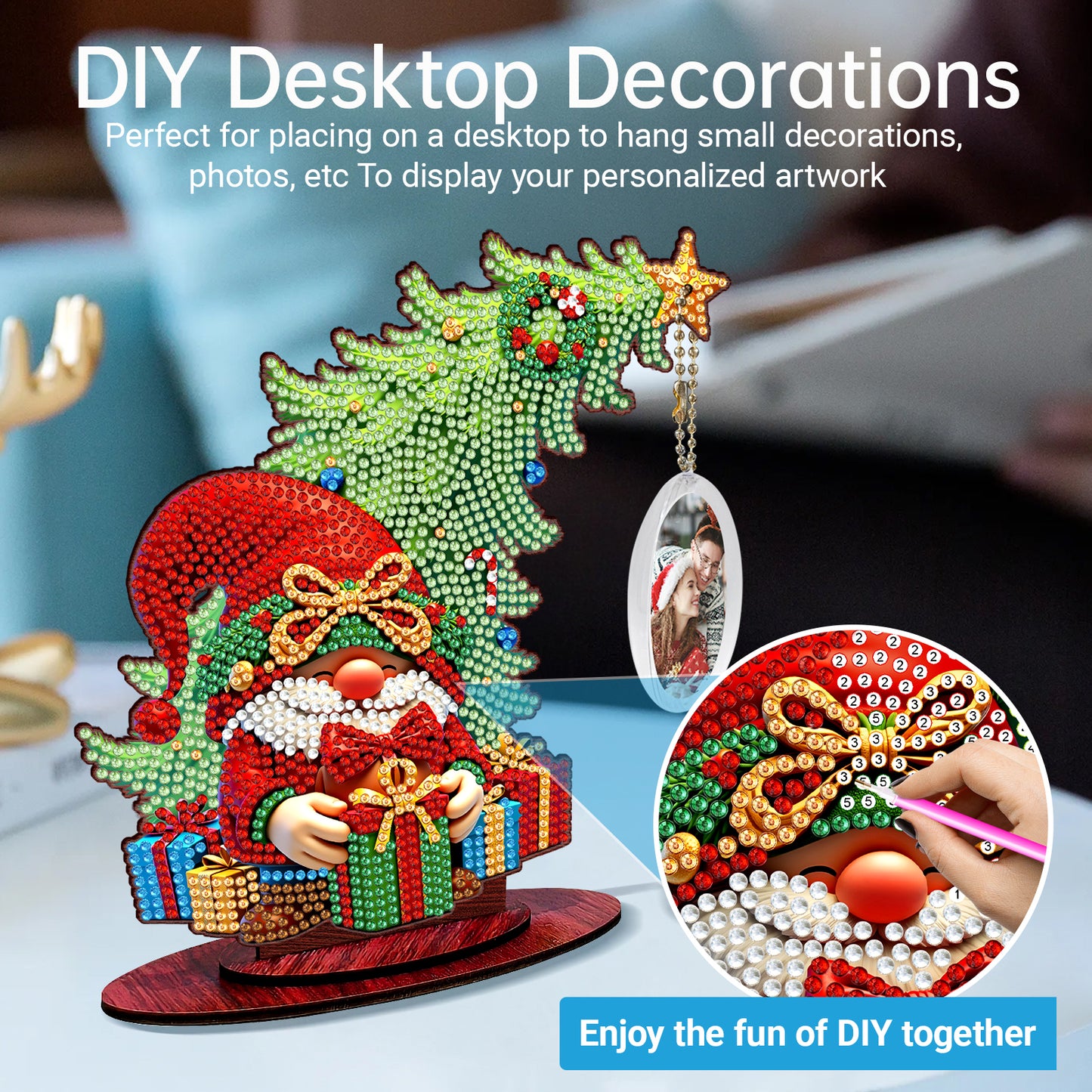 Photo Christmas Tree 5D DIY Diamond Art Tabletop Wood Decorations Ornament Kits