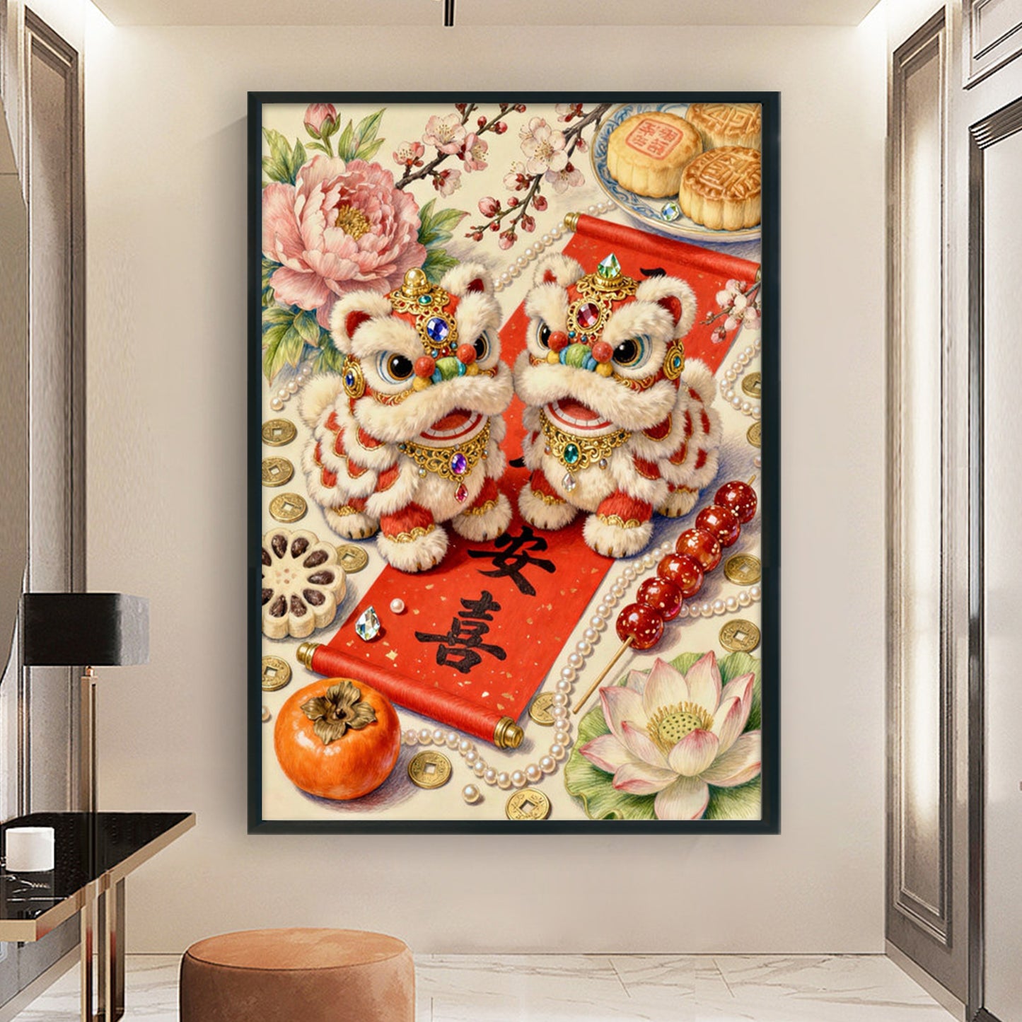 Auspicious Lion Offering Tribute - 11CT Stamped Cross Stitch 50*70CM(Mona Lisa Brand)