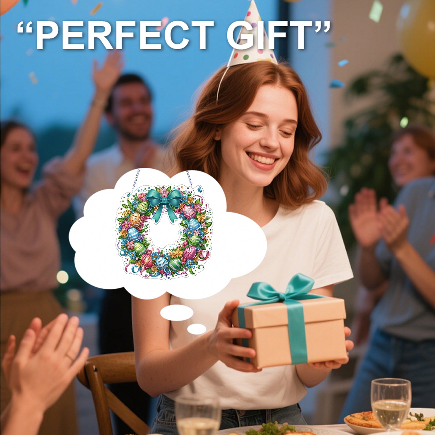 Easter 2D Flat DIY Hanging Diamond Art Ornament Home Window Pendant (Egg Wreath)