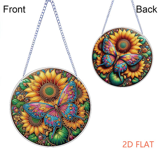 Flower Bird 2D Flat DIY Hanging Diamond Art Ornament Window Pendant (Sunflower)