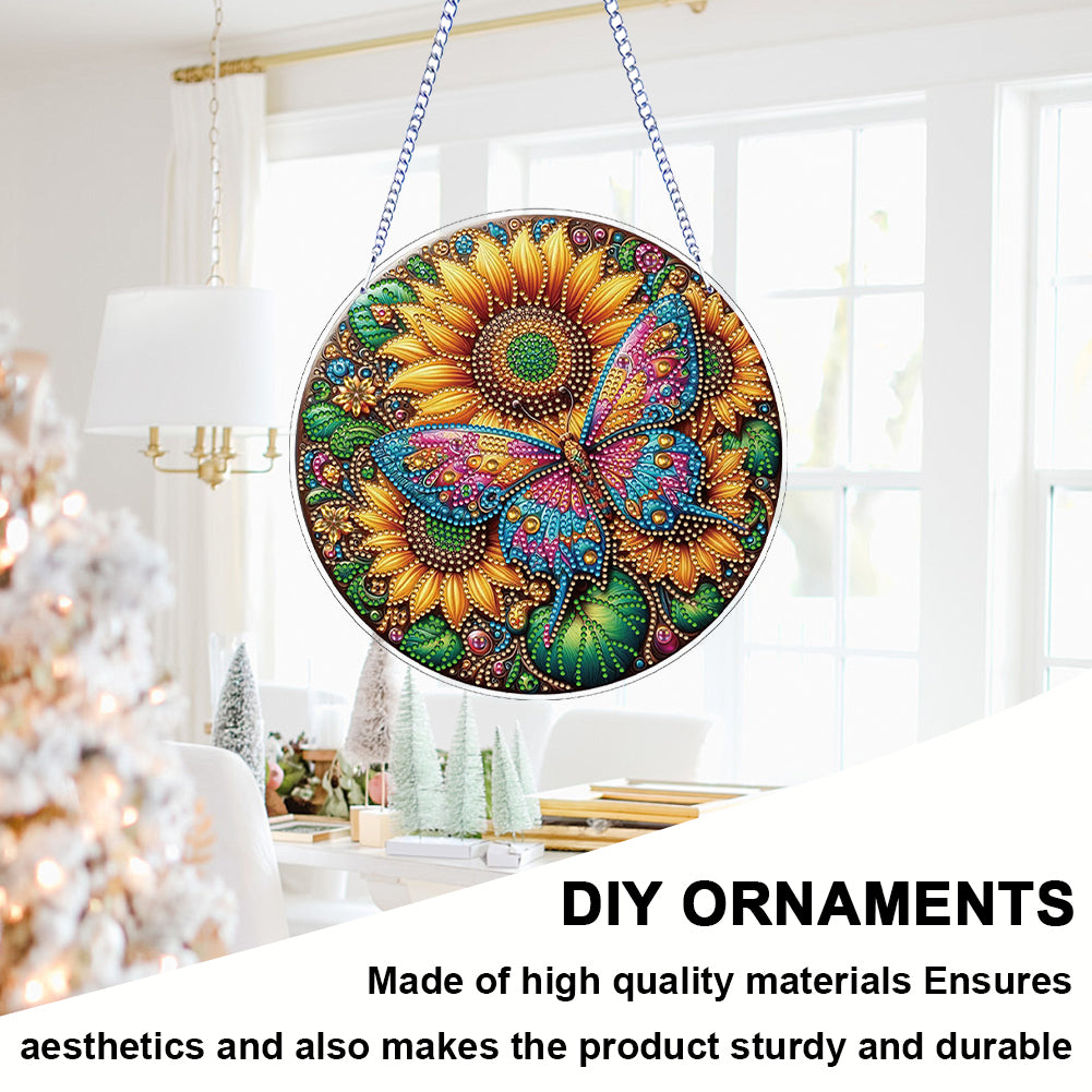 Flower Bird 2D Flat DIY Hanging Diamond Art Ornament Window Pendant (Sunflower)