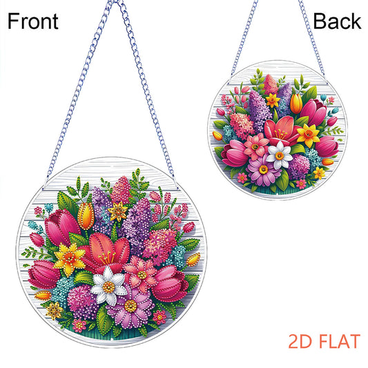 Flower Bird 2D Flat DIY Hanging Diamond Art Ornament Window Pendant (Bouquet)