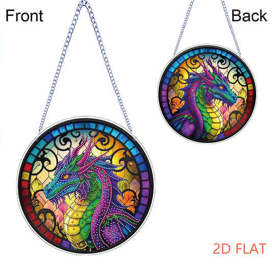 Flower Bird 2D Flat DIY Hanging Diamond Art Ornament Window Pendant (Dragon)