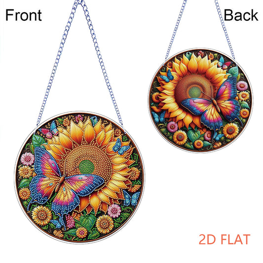 Flower Bird 2D Flat DIY Hanging Diamond Art Ornament Window Pendant (Butterfly)