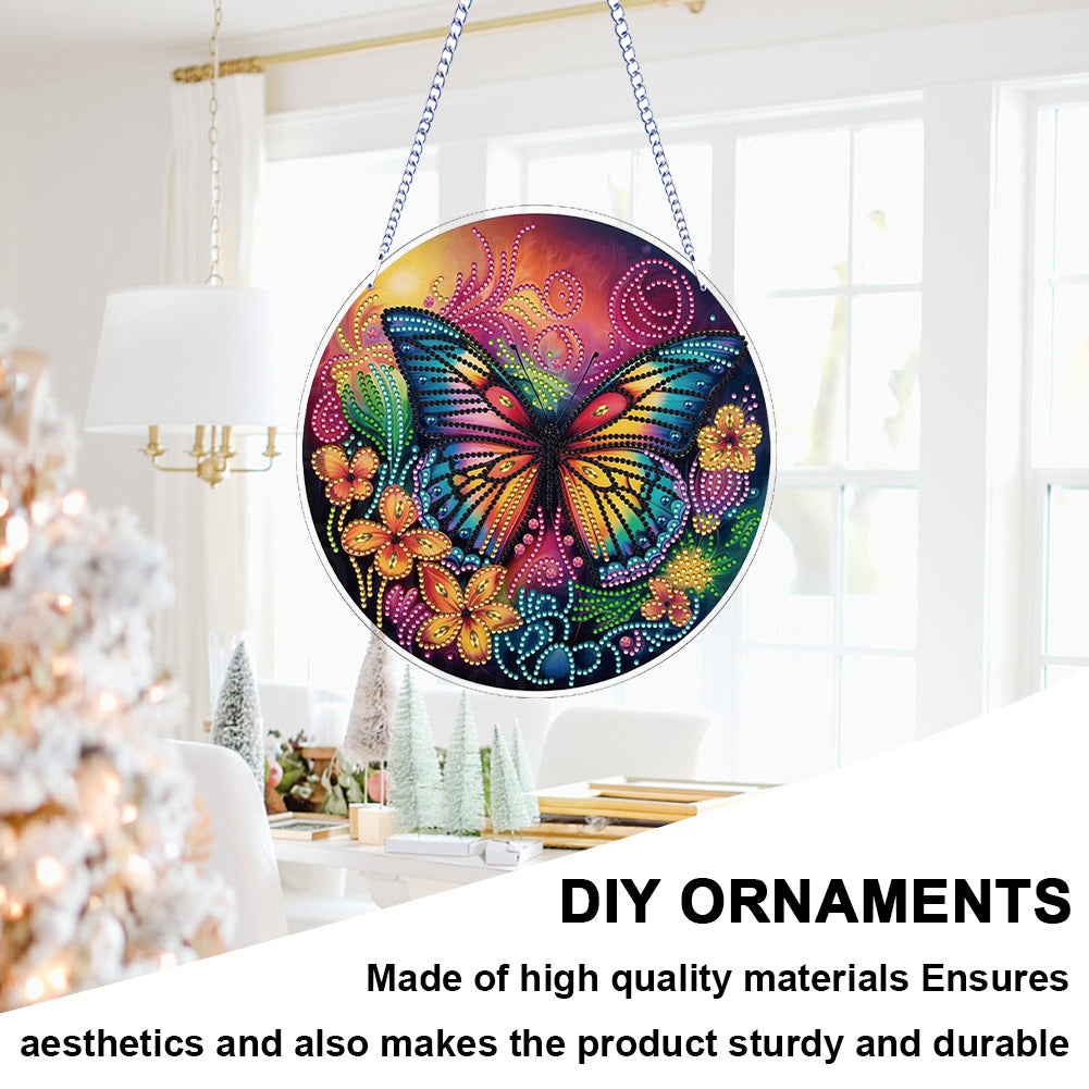 Flower Bird 2D Flat DIY Hanging Diamond Art Ornament Window Pendant (Butterfly)