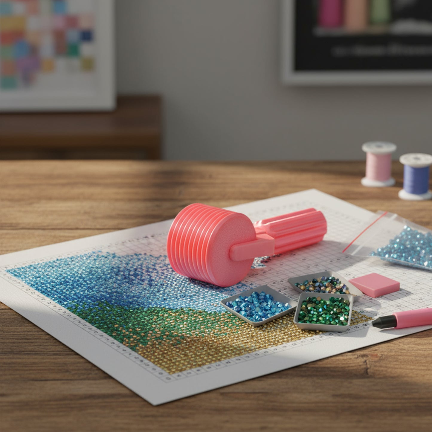 2Pcs Diamond Painting Roller DIY Diamond Painting Tools (Candy Color Pink)