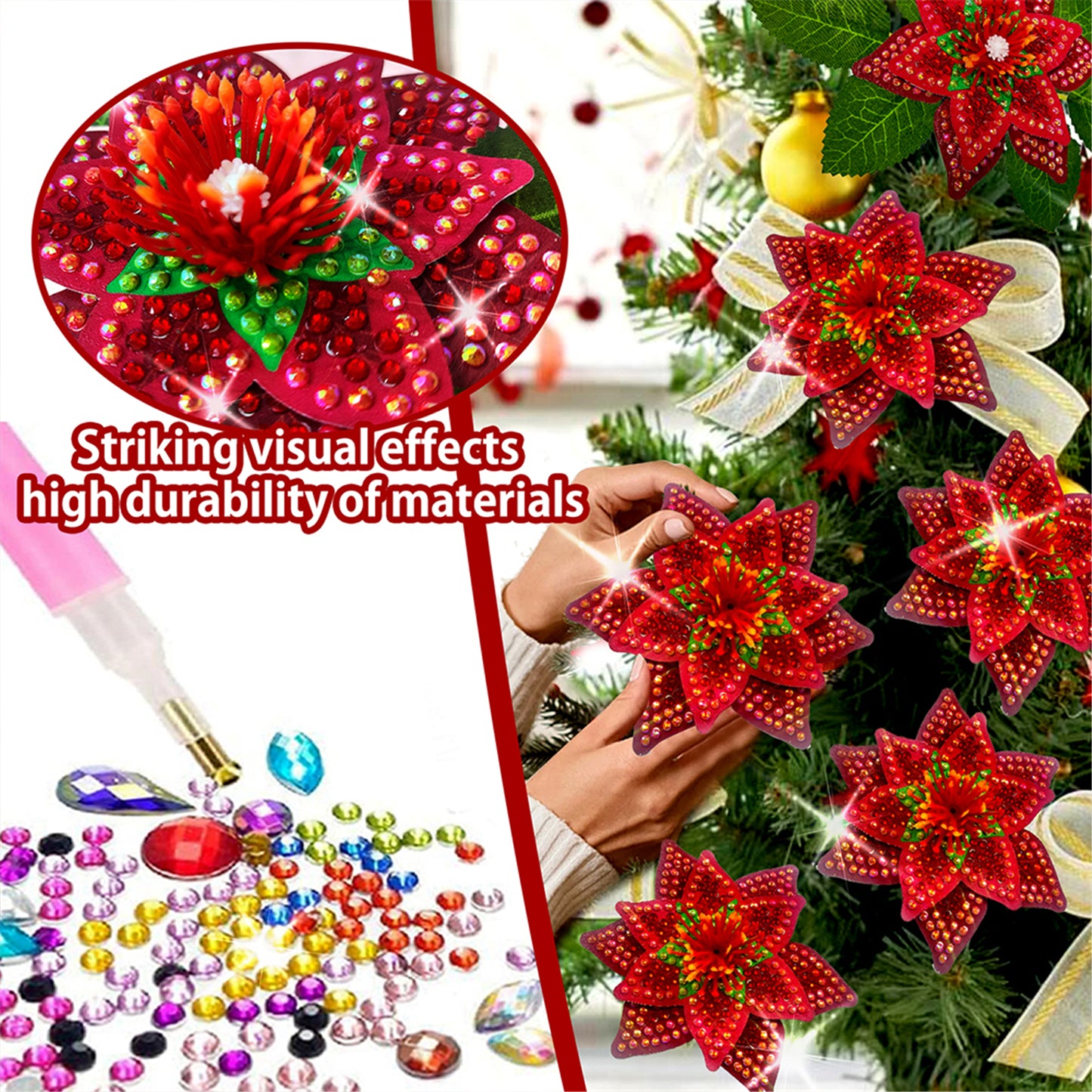 8Pcs 3D Red Artificial Flowers DIY Desktop Diamond Art Kit for Adults Home Decor