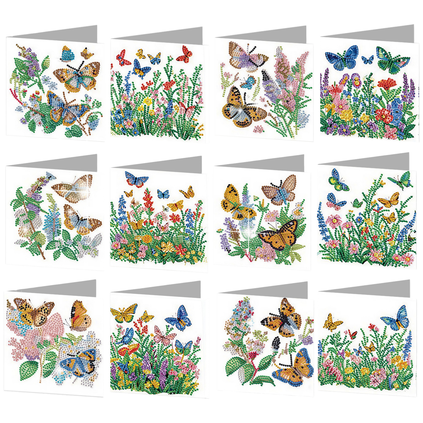 12PCS Butterfly DIY Diamond Painting Greeting Card Set with Envelopes for Adults