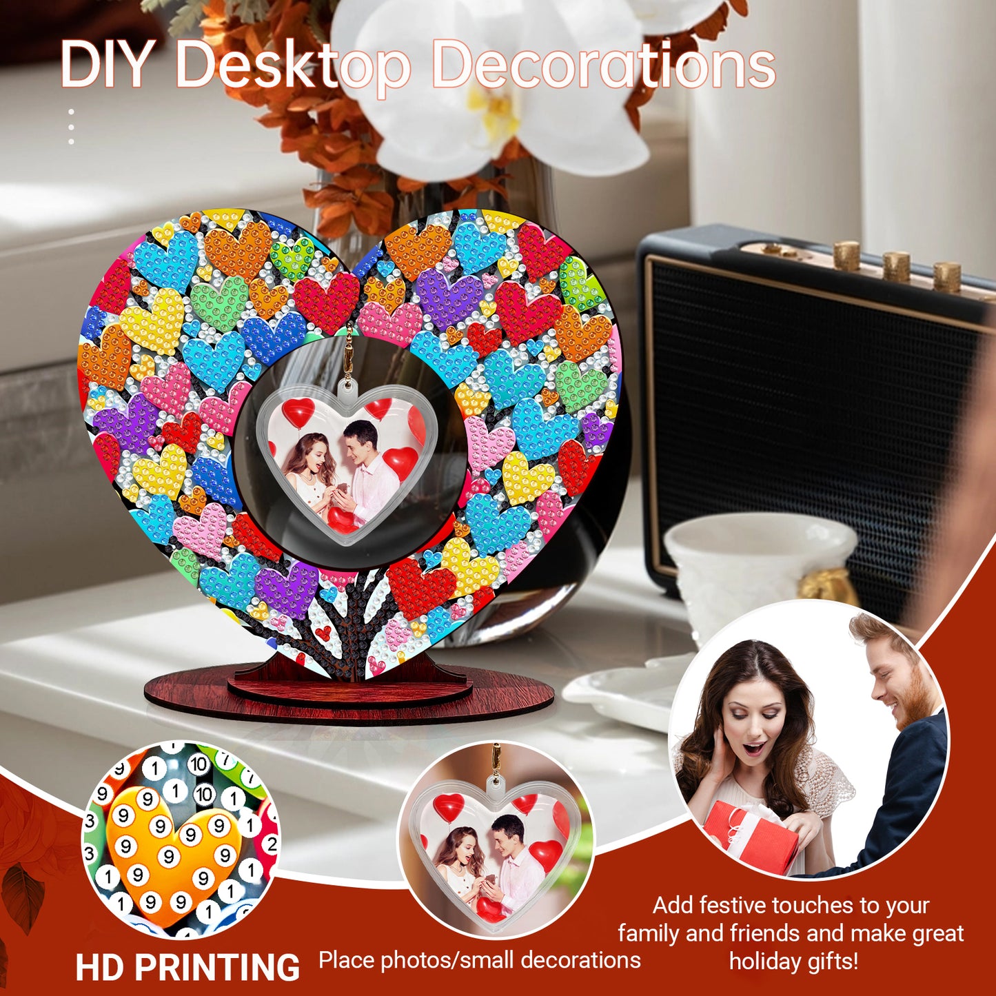 2D Flatt DIY Wooden Love Tree Desktop Diamond Art Ornament Kits Home Decor
