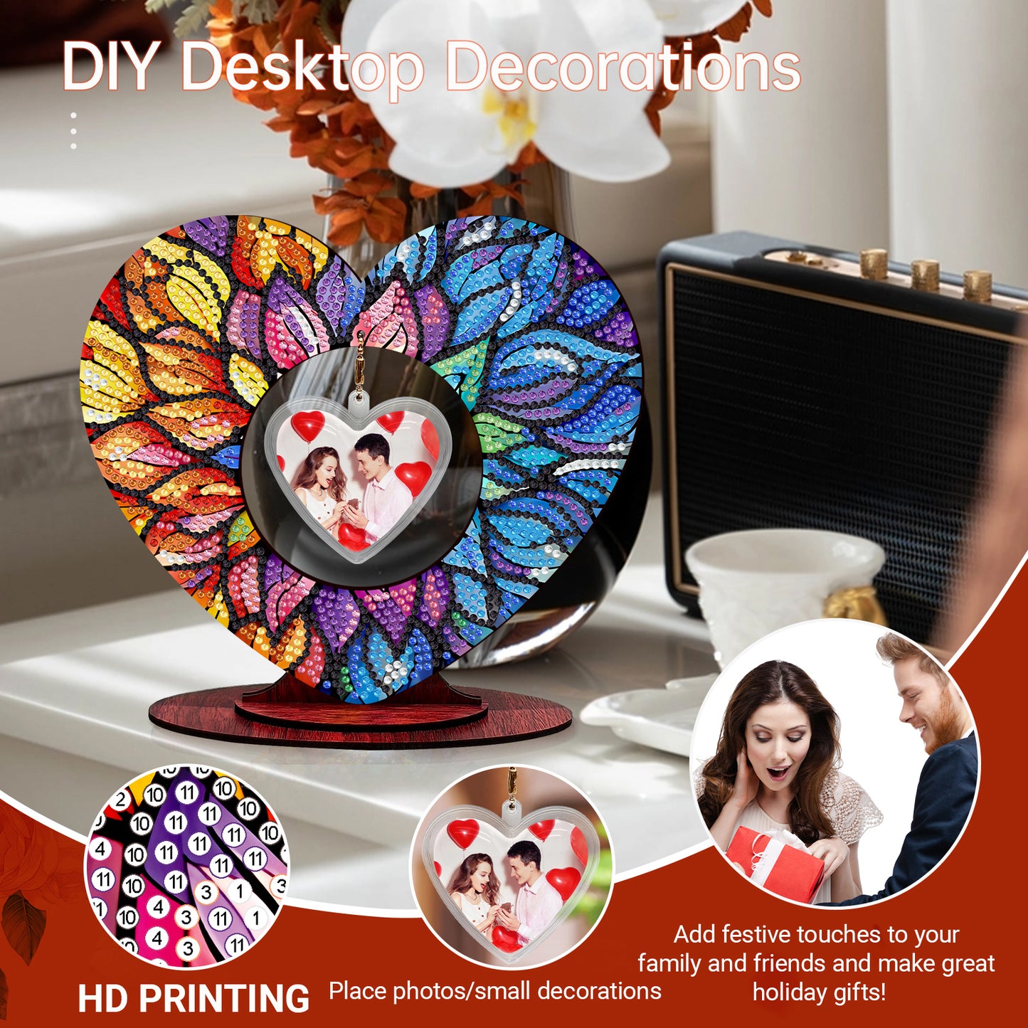 2D Flatt DIY Wooden Flowers Desktop Diamond Art Ornament Kits Home Decor