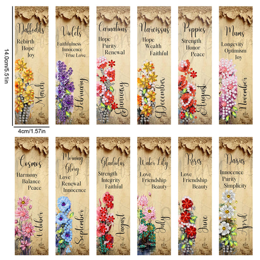 12pcs English DIY 5D Diamond Painting Bookmark Kit w/ Pendant for Adult Beginner