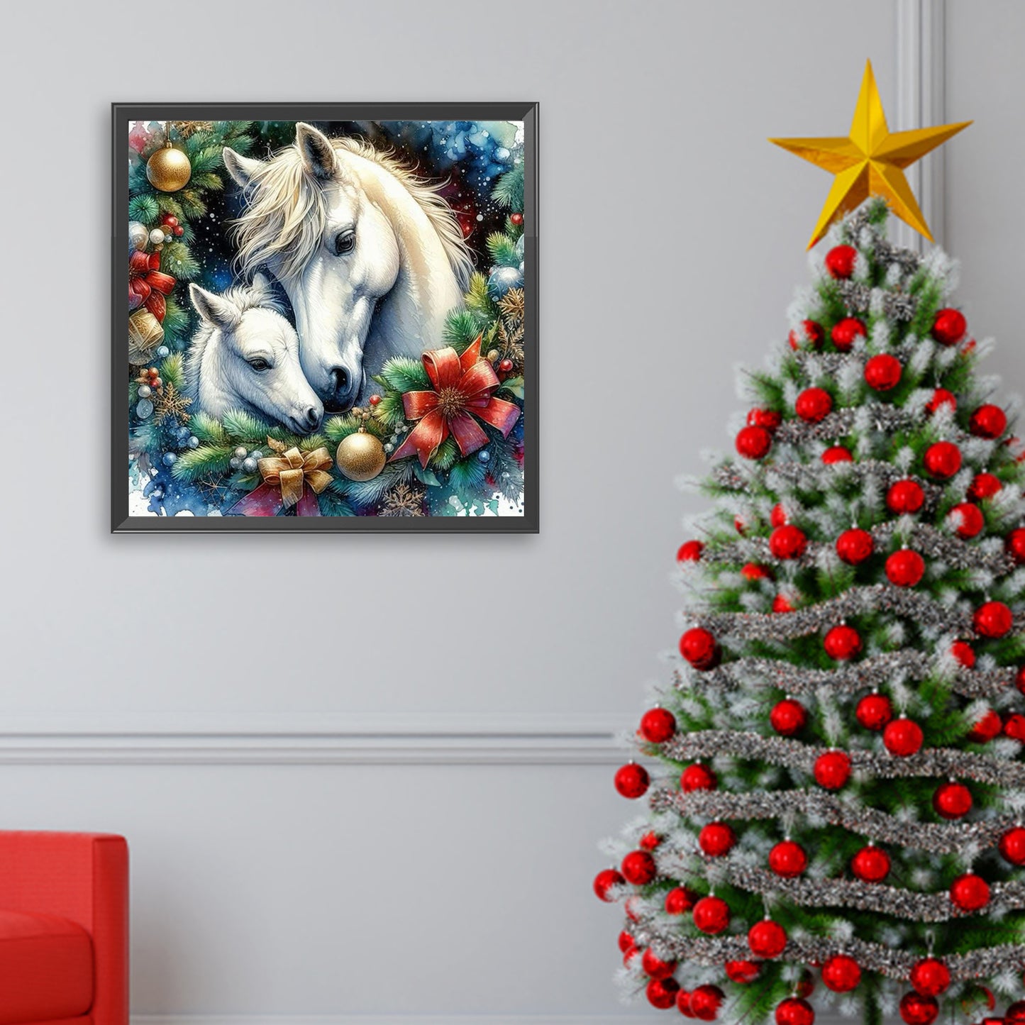 Winter Christmas Pony - Full Square Drill Diamond Painting 30*30CM