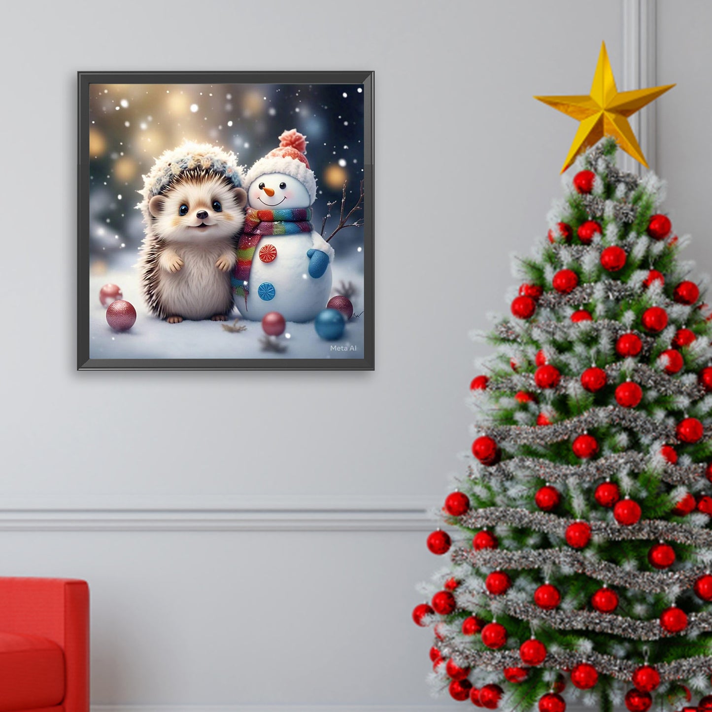 Winter Christmas Hedgehog Snowman - Full Square Drill Diamond Painting 30*30CM