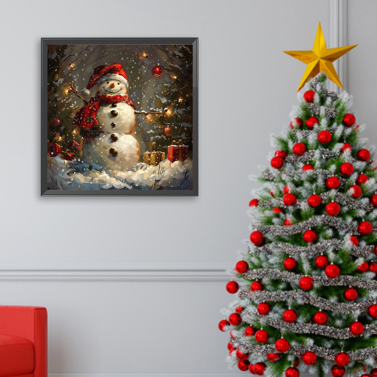 Winter Christmas Snowman - Full Square Drill Diamond Painting 30*30CM