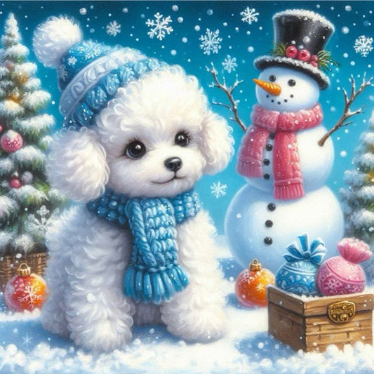 Winter Christmas Snowman Puppy - Full Square Drill Diamond Painting 30*30CM