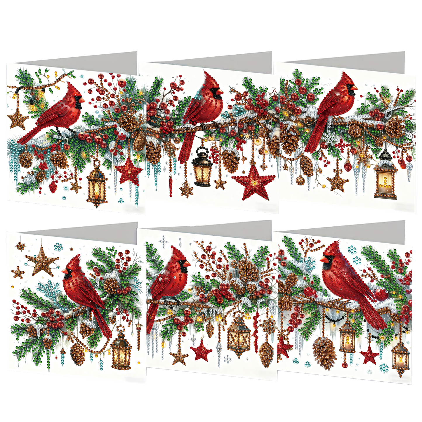 6PCS Cardinal Theme DIY Diamond Painting Art Greeting Card Set with Envelope