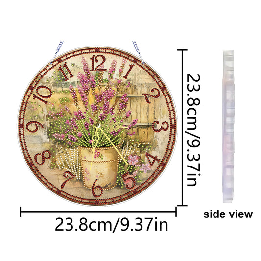 2D DIY Acrylic Garden Diamond Painting Clock Pendant w/ Clock Function Wall Art