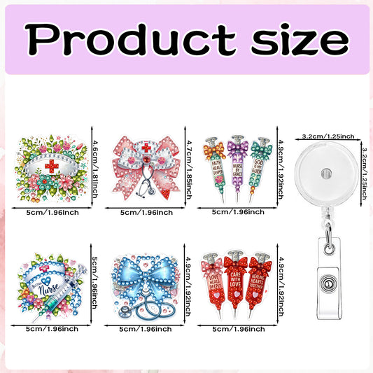 Easter 6Pcs DIY Diamond Painting ID Holder with Clip Rhinestone Nurse Badge Reel