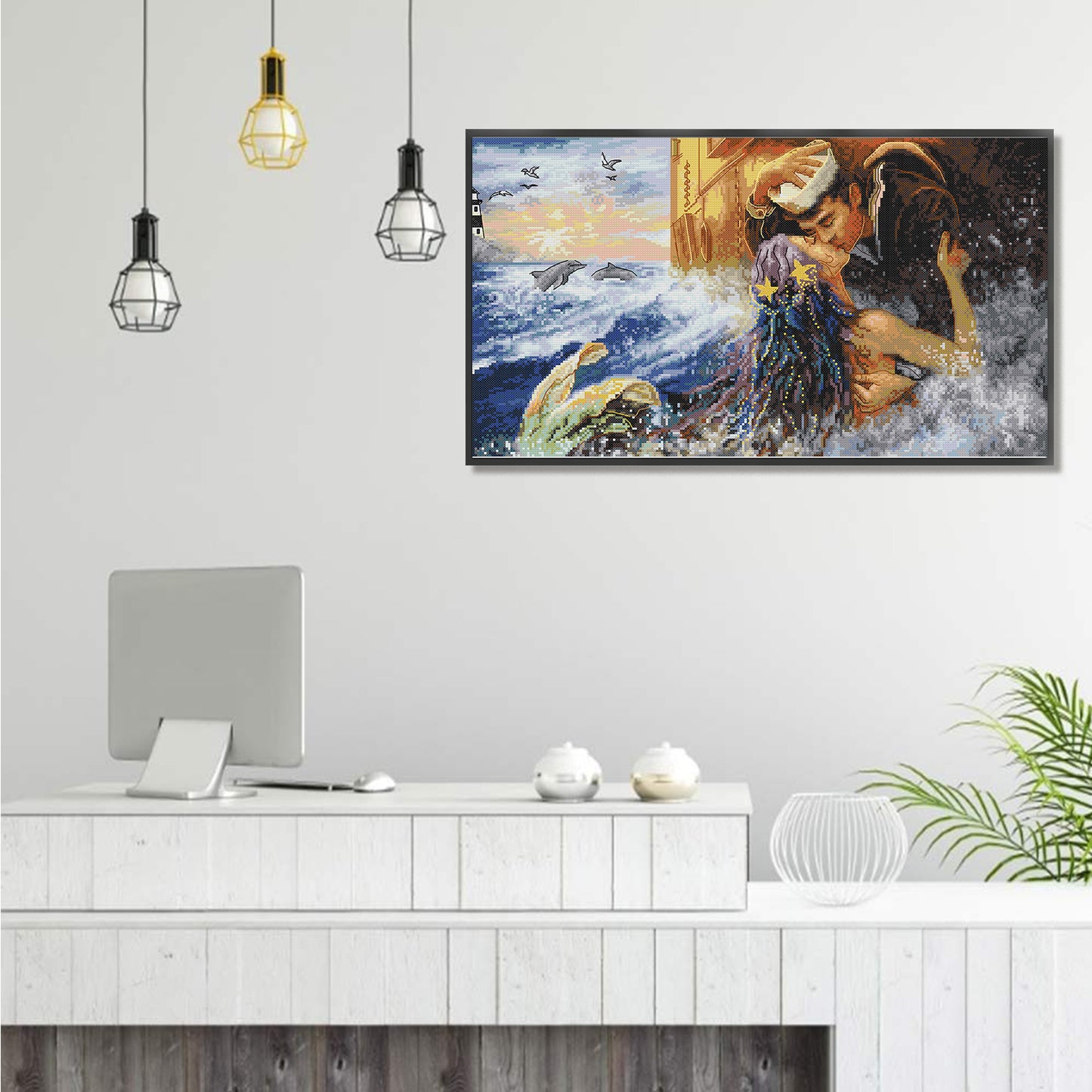 A Kiss To The Mermaid - 14CT Stamped Cross Stitch 52*33CM (Joy Sunday)