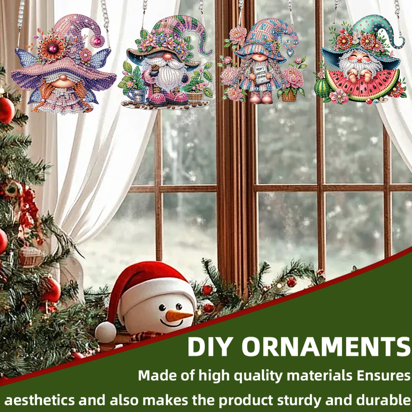 4pcs Flower Gnome DIY 2D Flat Special Shaped Diamond Painting Kits Pendant Gifts