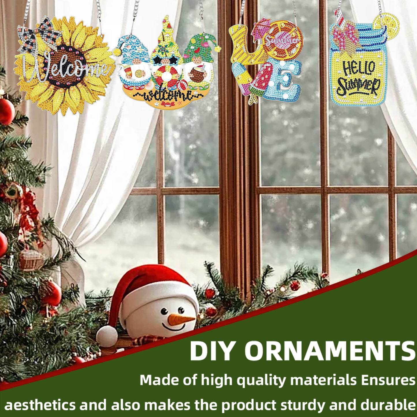 4pcs Summer Atmosphere DIY 2D Flat Special Shaped Diamond Painting Kits Pendant