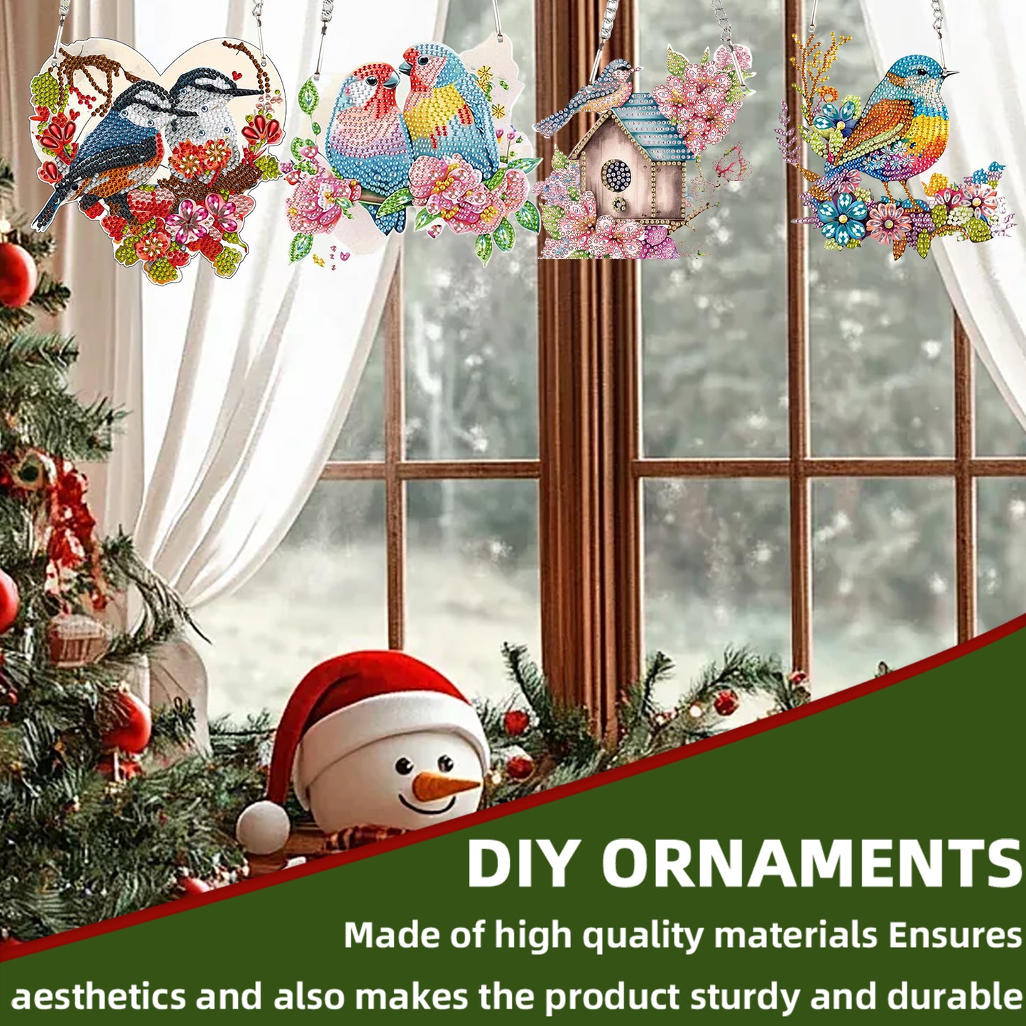 4pcs Flower Bluebird DIY 2D Flat Special Shaped Diamond Painting Kits Pendant