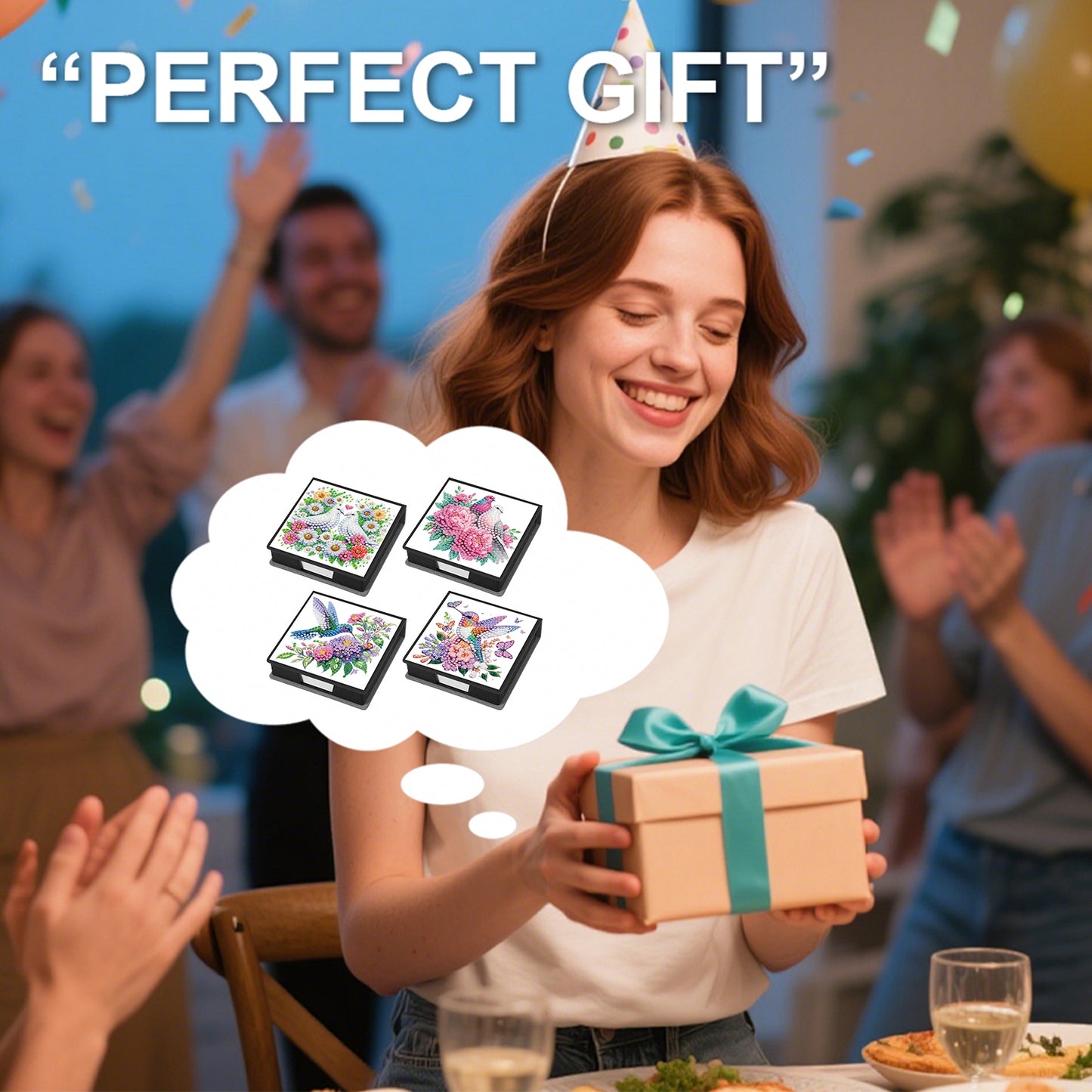 4Pcs Bird 5D DIY PU Diamond Painting Kit Office Note Box with 640 Sheets Paper