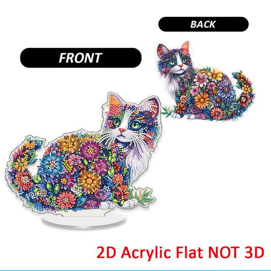 Cat DIY 2D Flat Acrylic Diamond Painting Tabletop Ornament for Home Decor Gift