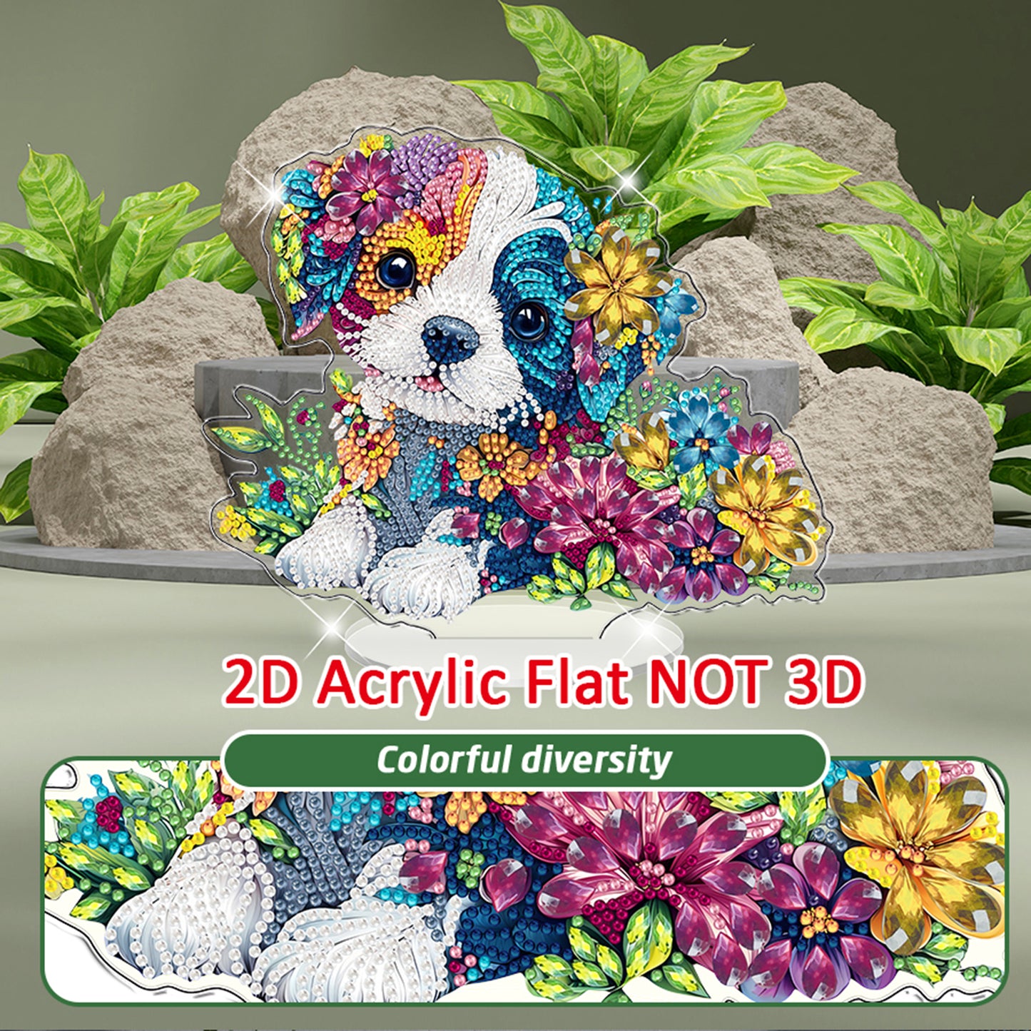 Dog DIY 2D Flat Acrylic Diamond Painting Tabletop Ornament for Home Decor Gift