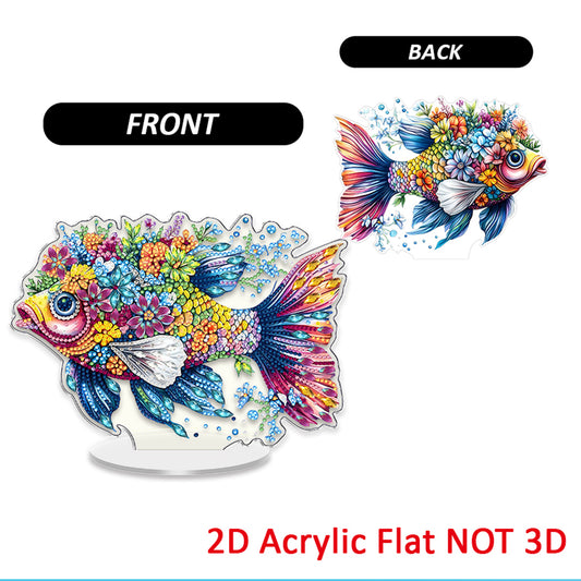 Fish DIY 2D Flat Acrylic Diamond Painting Tabletop Ornament for Home Decor Gift