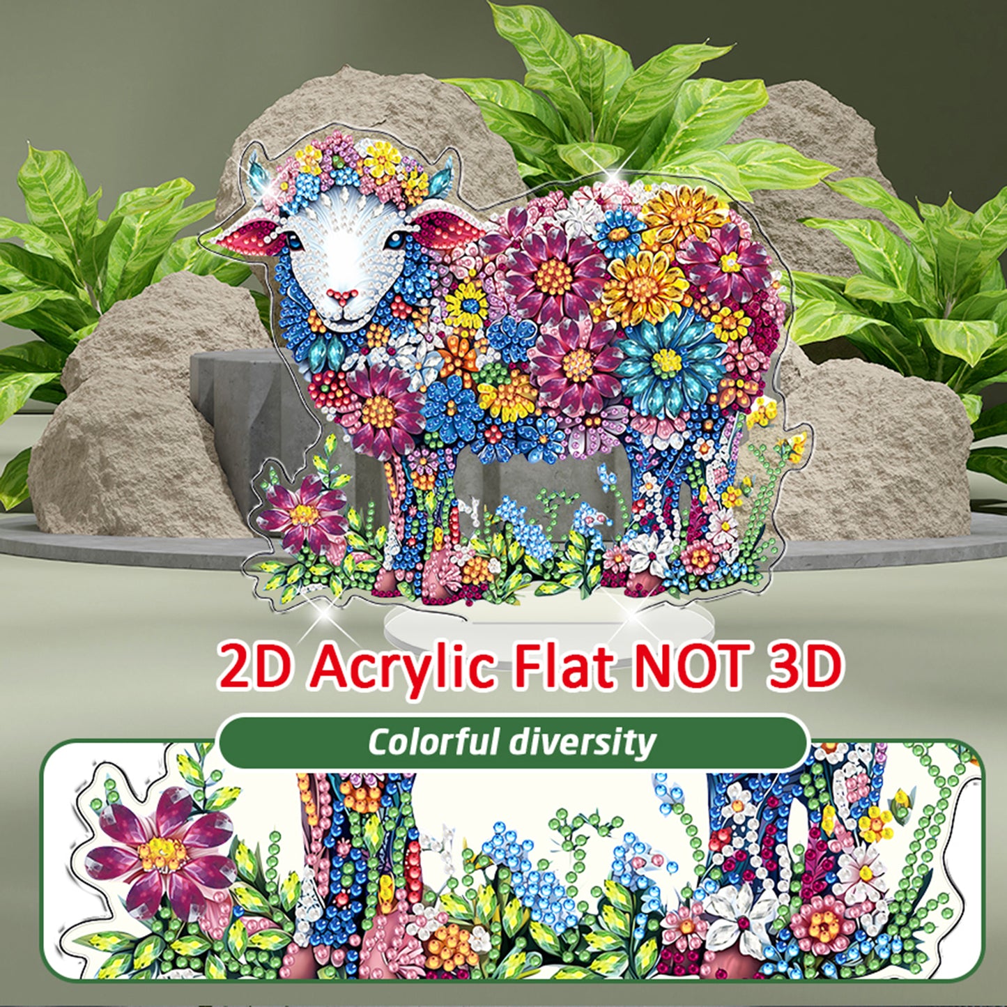 Sheep DIY 2D Flat Acrylic Diamond Painting Tabletop Ornament for Home Decor Gift