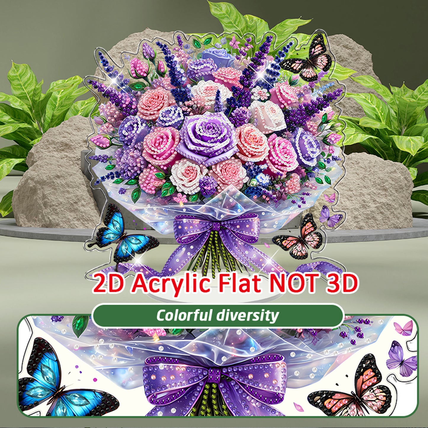 Purple Bouquet DIY 2D Flat Acrylic Diamond Painting Tabletop Ornament Decor Kit
