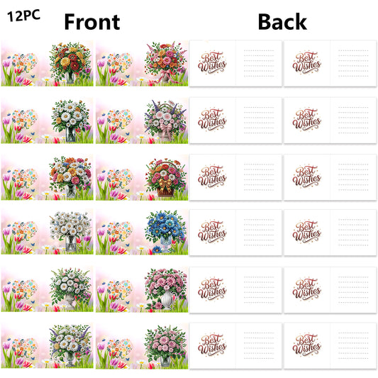 12 Packs Vase DIY Diamond Painting Greeting Card Kit for Adults Holiday Gifts