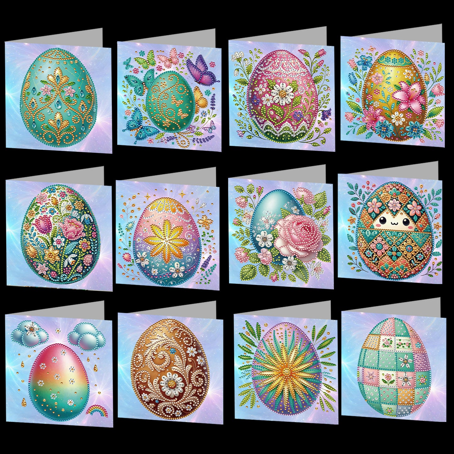 12 Packs Easter Egg DIY Diamond Painting Greeting Card Kit for Adults Gifts