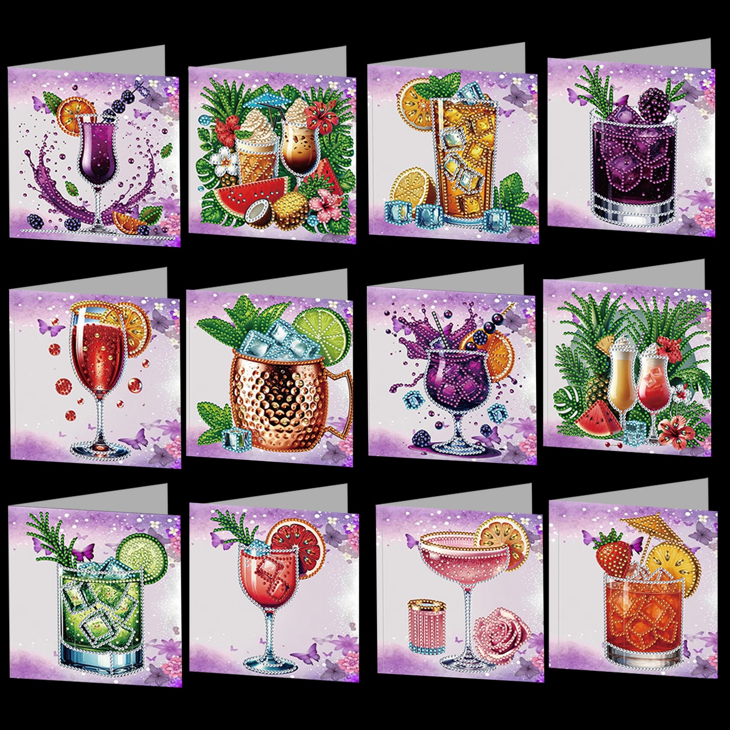 12 Packs Fruit Juice DIY Diamond Painting Greeting Card Kit for Adults Gifts
