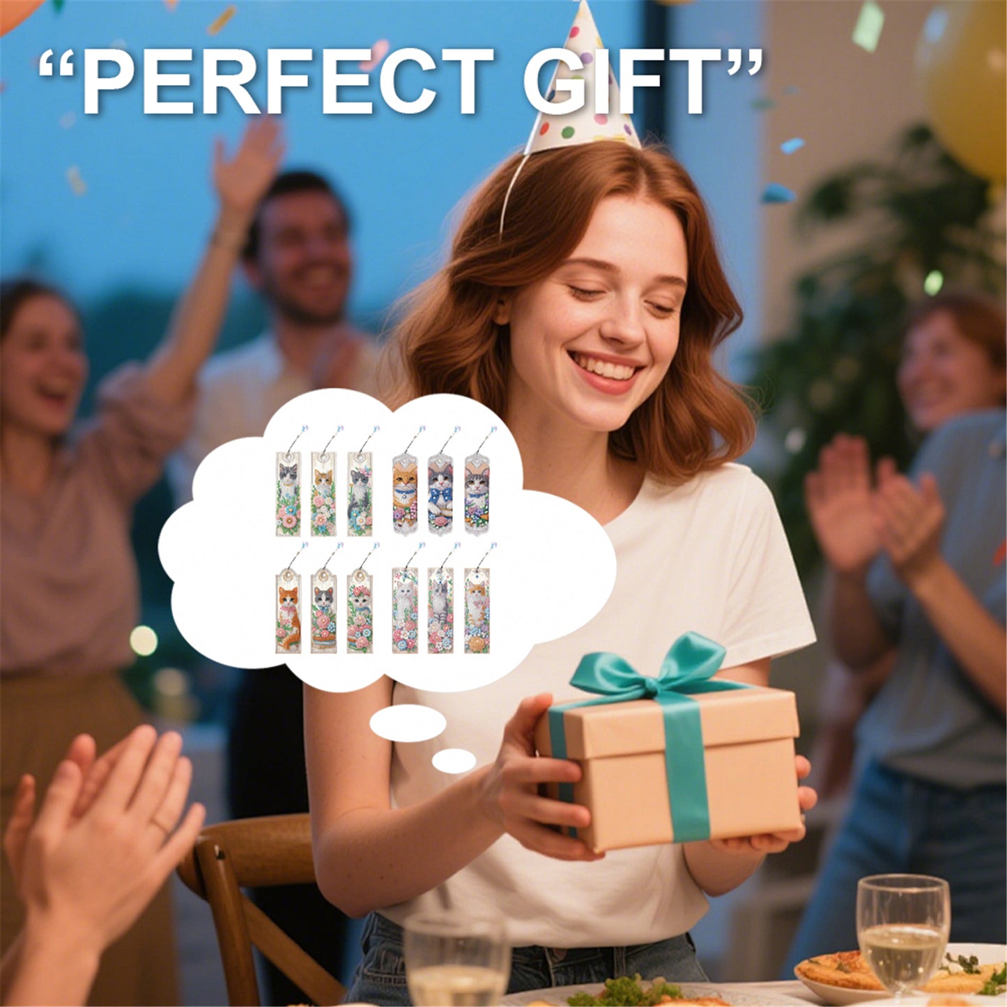 12Pcs Cat DIY Diamond Painting Bookmark for Book Lovers Beginners Adults