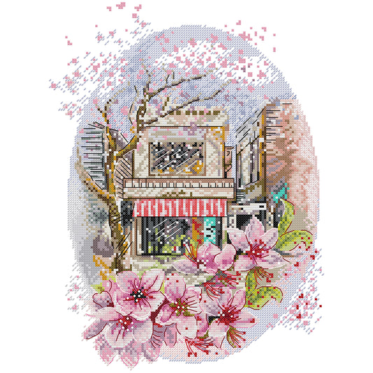 Cherry Blossoms In Full Bloom - 14CT Stamped Cross Stitch 29*37CM(Joy Sunday)