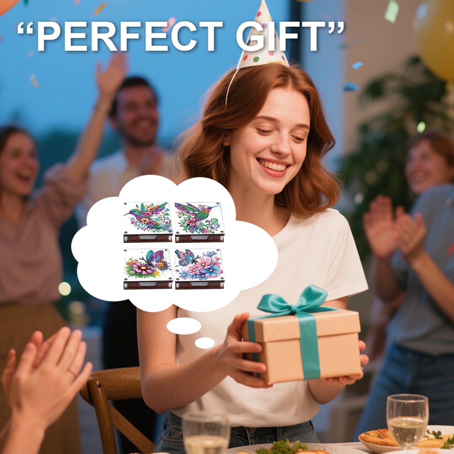 4pcs Wooden DIY Hummingbird Butterfly Diamond Painting Kit Note Box for Office