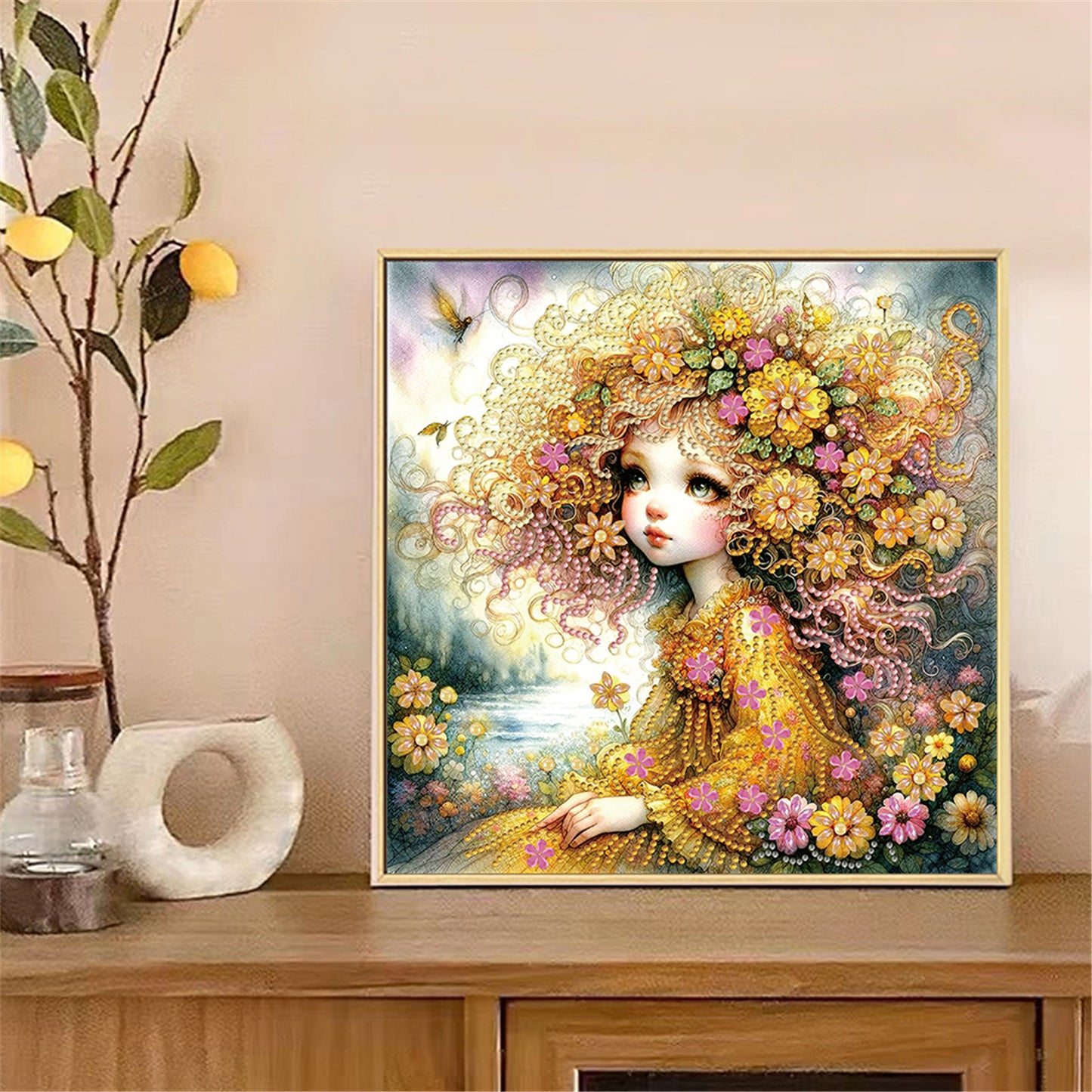 Little Girl With Yellow Flower - Special Shaped Drill Diamond Painting 30*30CM