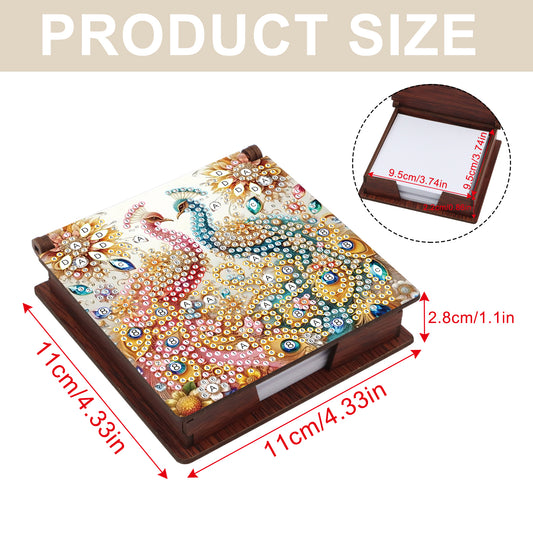 Wooden DIY Red Blue Peacock Diamond Painting Kit Note Box with 160 Papers Gifts