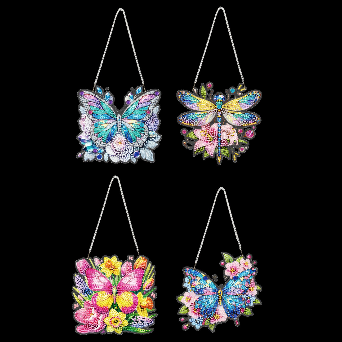 4Pcs Butterfly 2D Flat DIY Diamond Art Pendant Acrylic Hanging Charm Home Decor