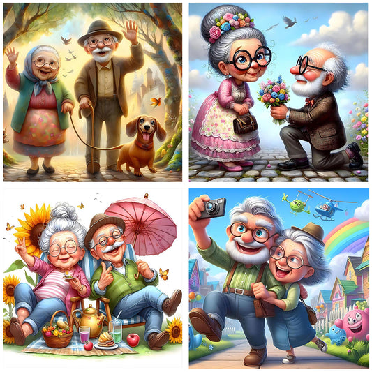 Affectionate Elderly Couple - Full Round Drill Diamond Painting 30*30CM