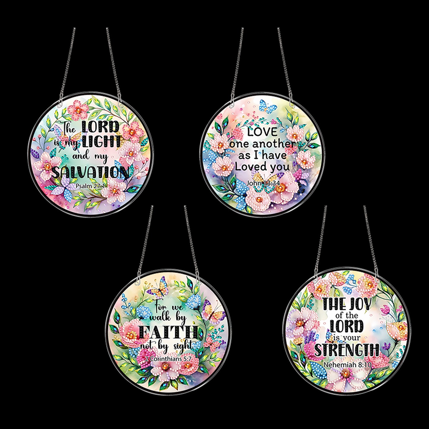 4pcs Flower Text DIY 2D Flat Acrylic Diamond Painting Kits Diamond Art Pendant