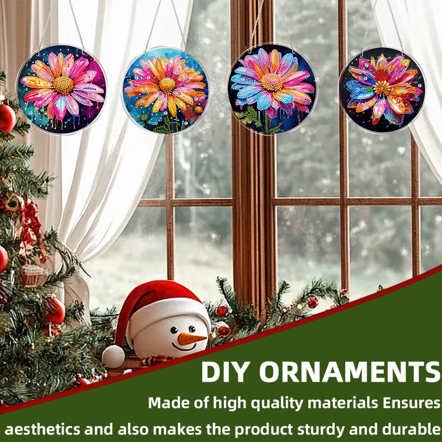 4pcs Colorful Flower DIY 2DFlat Acrylic Diamond Painting Kit Diamond Art Pendant