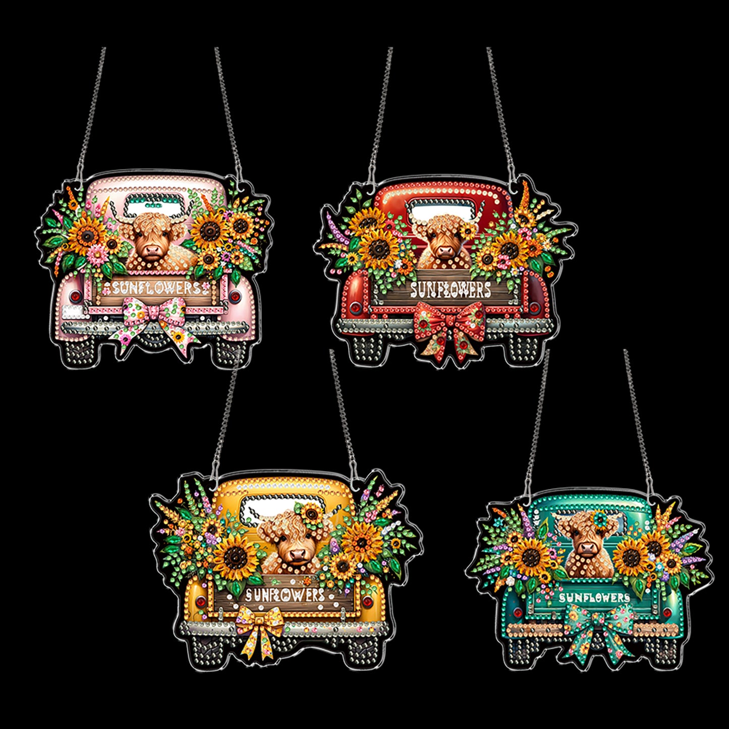 4Pcs Yak Cart 2D Flat DIY Special Shape Hanging Diamond Art Kits Wall Door Decor