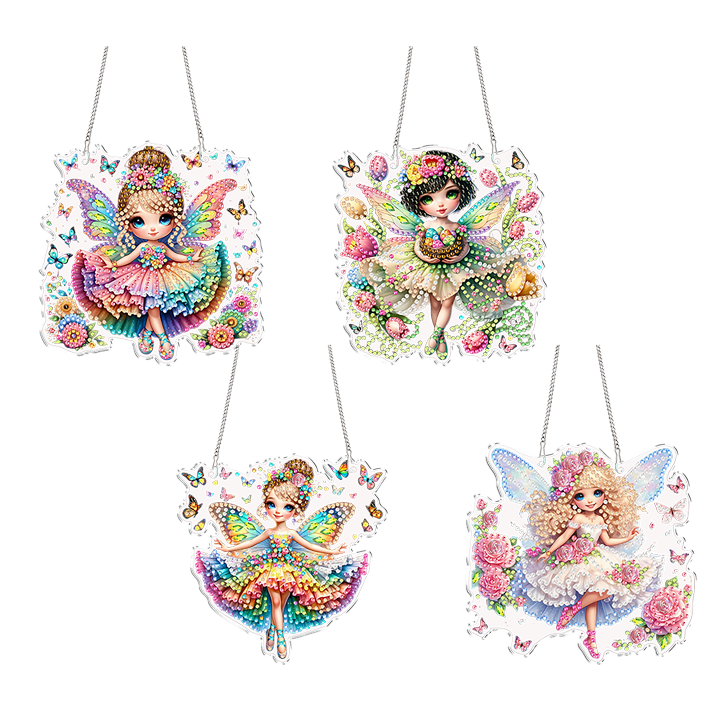 4Pcs Little Fairy 2D Flat DIY Special Shape Diamond Art Hanging Pendant Kit